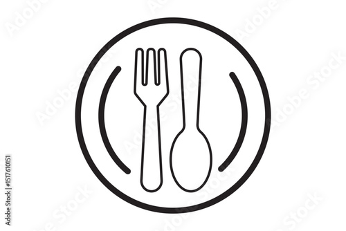 Stencil cutlery fork spoon knife plate icon isolated Food clipart Vector stock illustration