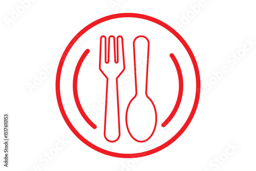 Stencil cutlery fork spoon knife plate icon isolated Food clipart Vector stock illustration