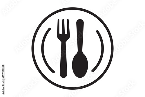 Stencil cutlery fork spoon knife plate icon isolated Food clipart Vector stock illustration