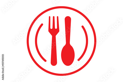 Stencil cutlery fork spoon knife plate icon isolated Food clipart Vector stock illustration