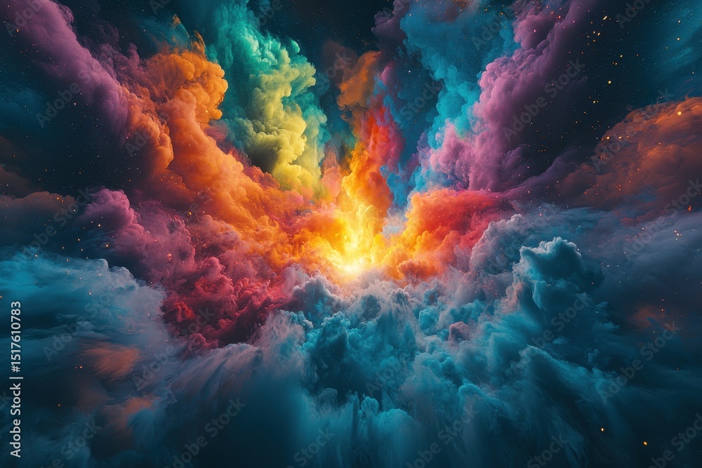 Vibrant Abstract Cloudscape with Multicolored Swirling Clouds in a Dreamlike Sky Vibrant Abstract Cloudscape with Multicolored Swirling Clouds in a Dreamlike Sky