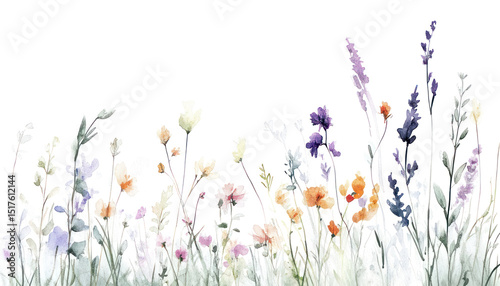 PNG Wildflowers watercolor nature grass.