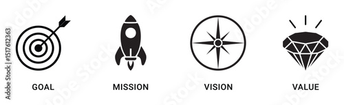 Mission goal vision values icon. Organization mission vision values icon design  , stock vector