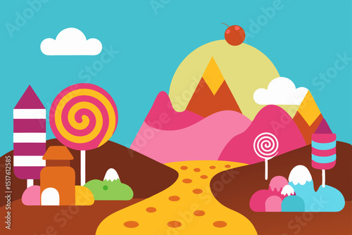 candy and world with mountains of sweets and Choco