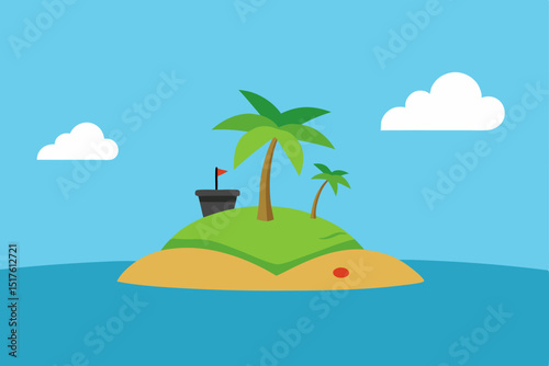 deserted island with a pirate ship in the distance  background
