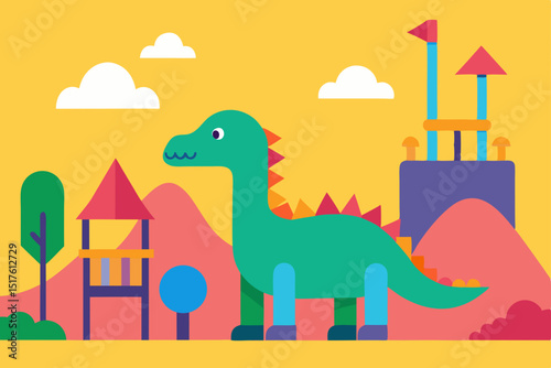  dinosaur playground in a prehistoric cartoon land