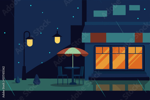 City house illustration at night with stars and moon