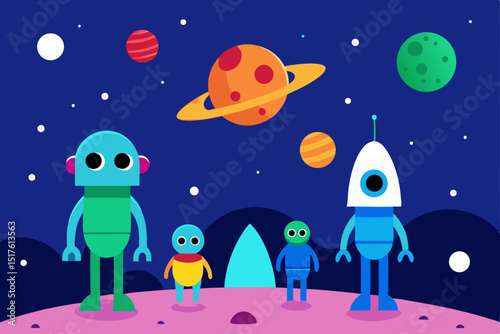 cartoon rocket in space