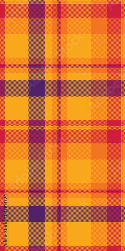 Stitch plaid check background, graphical texture seamless vector. Harvest tartan fabric textile pattern in orange and bright colors.