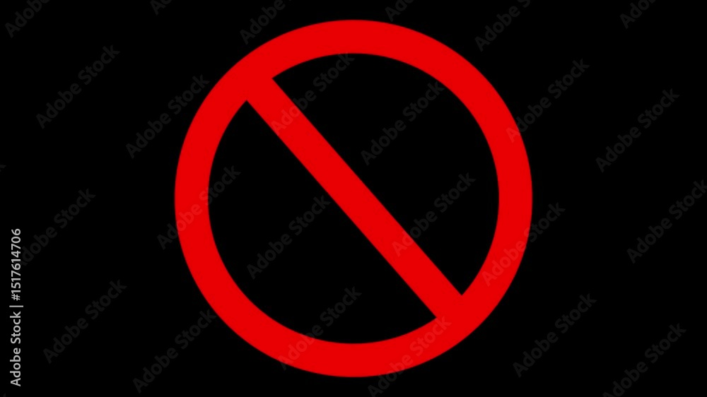 line ban icon animation red color warning wrong sign symbol on black background