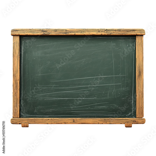 green chalkboard with a modern wooden frame, clean lines, and a large writing surface, perfect for educational or creative presentations. Isolated on a transparent background