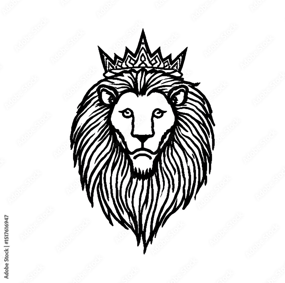 Obraz premium Lion head with crown, imperial king of the jungle, high-definition fantasy realism, luxurious textures, throne room background blurred, noble and intense expression.
