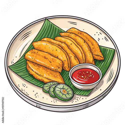 Close-up studio shot of Malaysian Pisang Goreng, deep-fried banana fritters, isolated on a pure white background.  Show texture and golden-brown color.