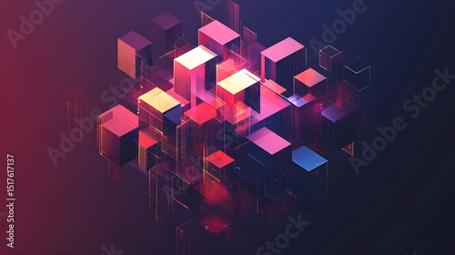 Abstract Geometric Background with Isometric Digital Blocks – Blockchain Concept and Modern Technology, Generative AI