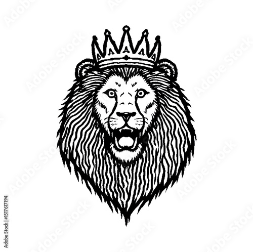 Lion head with crown, imperial king of the jungle, high-definition fantasy realism, luxurious textures, throne room background blurred, noble and intense expression.