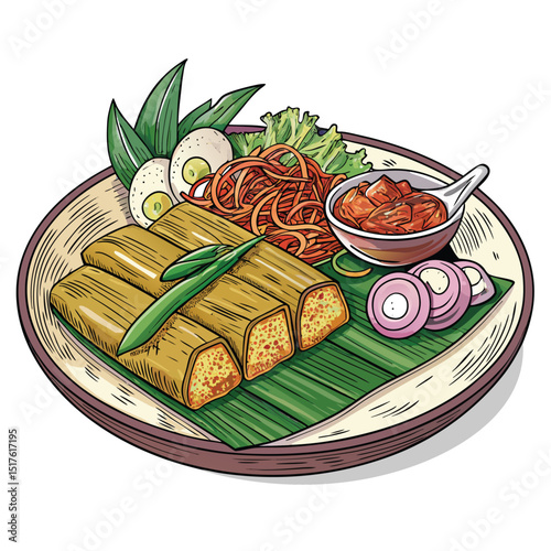 High-resolution close-up of Otak-Otak, a Malaysian fish cake, isolated on a pure white background, showcasing its texture and vibrant color.