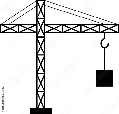 Simple Black and White Illustration of a Construction Crane
