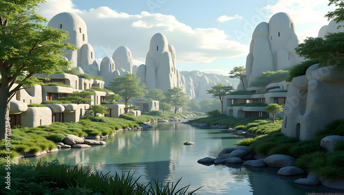 Futuristic eco-community focused on sustainability
