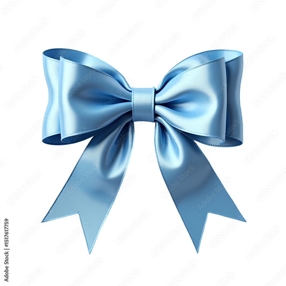 Naklejka premium A light blue satin bow with flowing ribbons isolated for gift decoration use isolated on transparent background