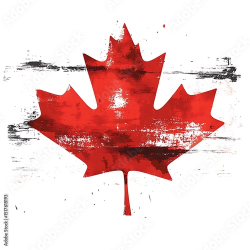 Bold red maple leaf emblem grunge design representing canada's national symbol