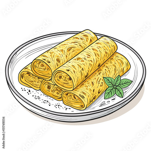 High-resolution close-up image of Roti Jala, a Malaysian net-like pancake, isolated on a pure white background. Show its intricate texture and golden color.