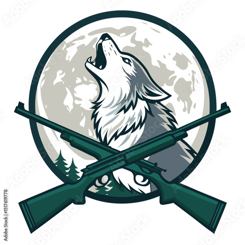 Design a powerful emblem featuring a howling wolf silhouetted against a full moon, conveying wildness and freedom.  Use a minimalist style.