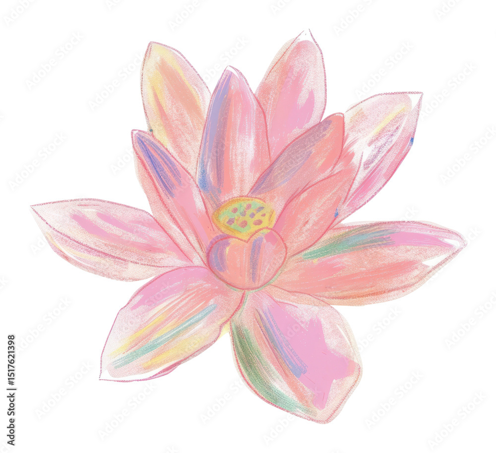 Fototapeta premium PNG Oil pastel Lotus flower illustration lotus style art.