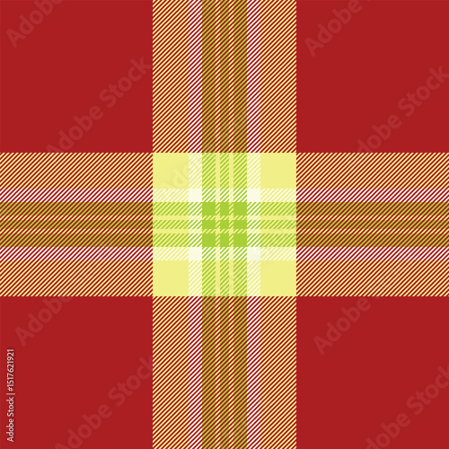 Vibrant plaid pattern. Seamless checkered design with red, yellow and gold tones. Great for backgrounds, textiles or adding a touch of classic flair.