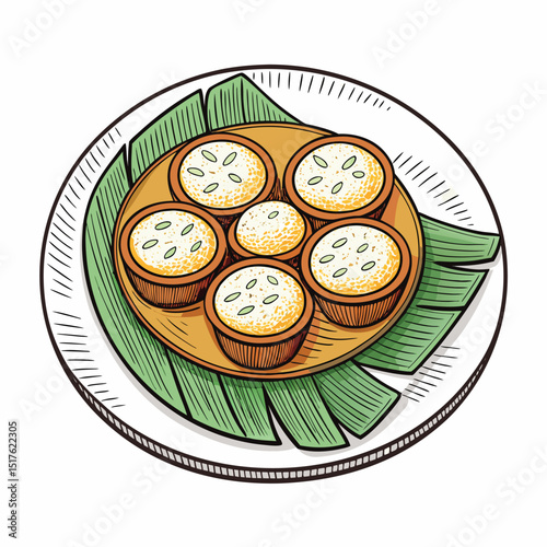 Close-up shot of golden-brown Thai coconut pancakes (Kanom Krok) individually isolated on a pure white background, showcasing their texture and detail.