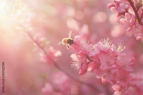 A bee amidst blossoms: Capturing spring's delicate dance of nature's beauty