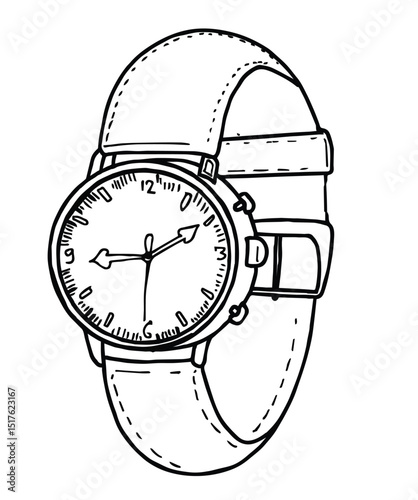 Cute cartoon hand drawn vector wrist watch outline.