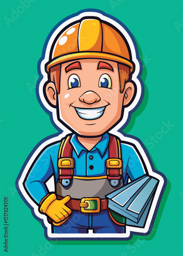 Friendly construction worker holding metal sheets.