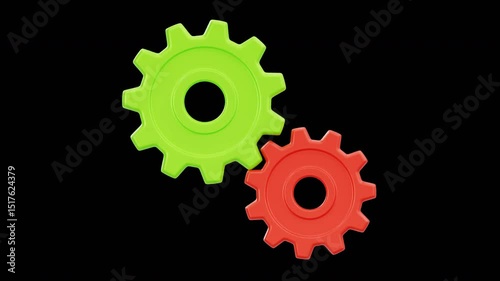 3D Animation of Cogs and Gears Mechanism, Alpha Channel