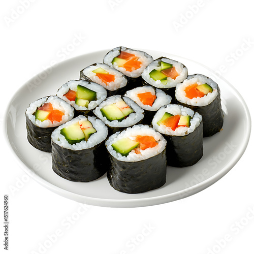 Plate of Fresh Sushi Rolls with Cucumber and Carrot Fillings