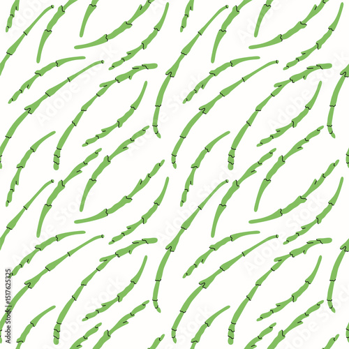 Salicornia or sea asparagus seamless pattern. Vector repeating botanical background of edible herbaceous shoots for wrapping, label, menu, card, print. Food, succulent plant, greenery. Textured rappor