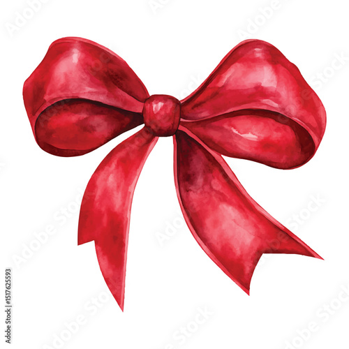 Watercolor style red bow illustration on a transparent background vactor