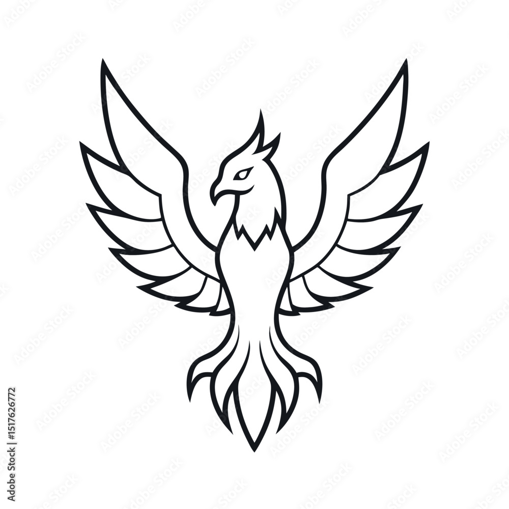 Obraz premium Mythical Bird with Layered Wings Outline
