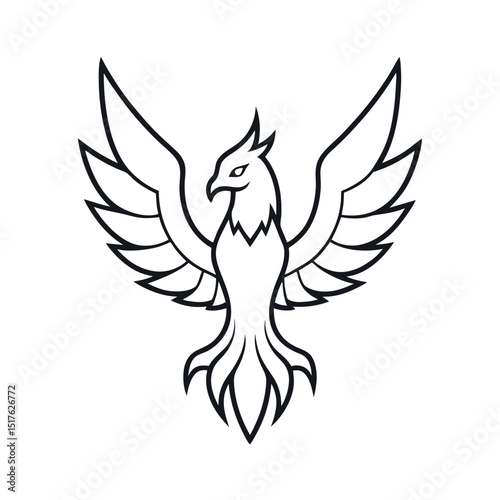Mythical Bird with Layered Wings Outline