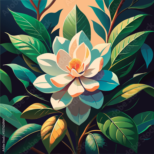 Stunning magnolia flower and leaves design.