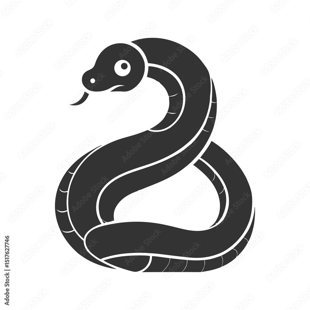 Naklejka premium Python Silhouette Flat Illustration Simple Snake Vector in Flat Style