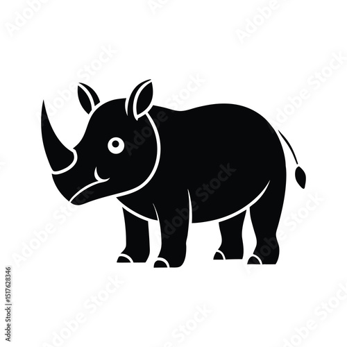 Rhino Silhouette Flat Illustration Simple Wild Animal Vector in Flat Style