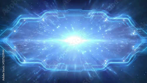 Dynamic Light Burst In A Blue Cosmic Background With Intricate Glowing Patterns