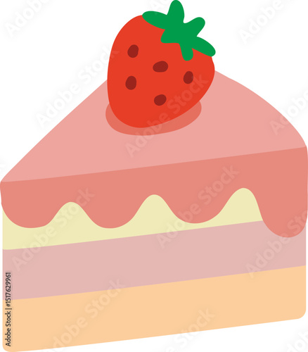 Strawberry Layer Cake Slice in Flat Style