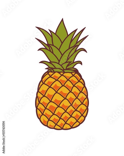 Colorful Pineapple Illustration with Green Leaves and Orange Fruit Details