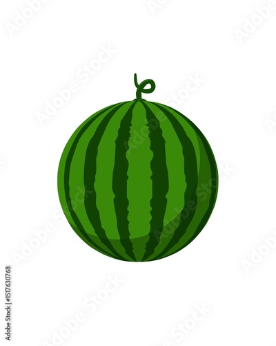 Fresh Green Watermelon Illustration with Realistic Details on White Background