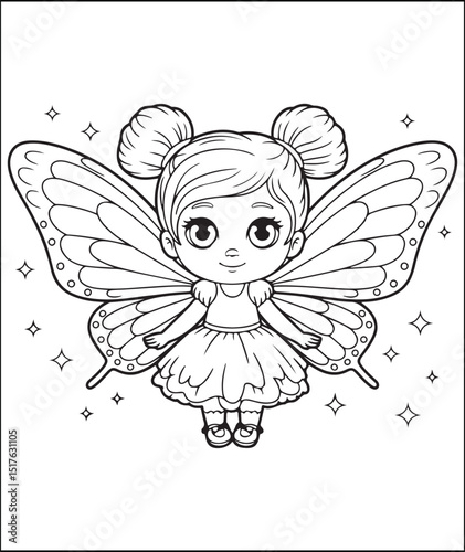 Cute Fairy Girl with Butterfly Wings Coloring Page for Kids