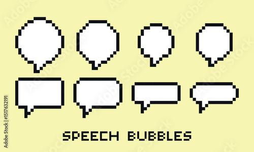 Set of pixelated speech bubbles isolated vector illustration.