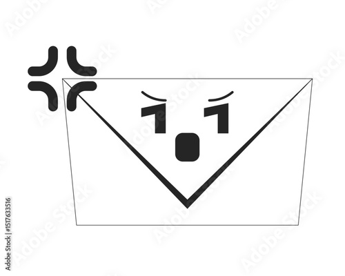 Angry email envelope expressing frustration 2D line object. Spam phishing scam. Frustrating digital communication. Inbox stress isolated clipart vector ink outline item. Monochrome spot illustration