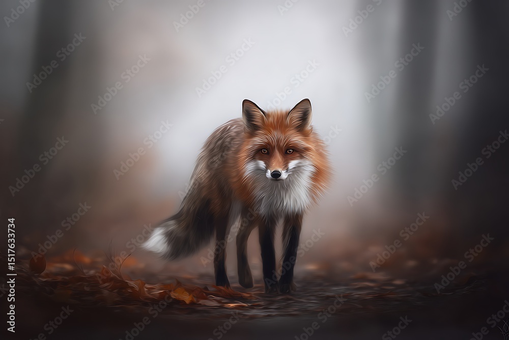 Obraz premium Fox in forest a painted vision