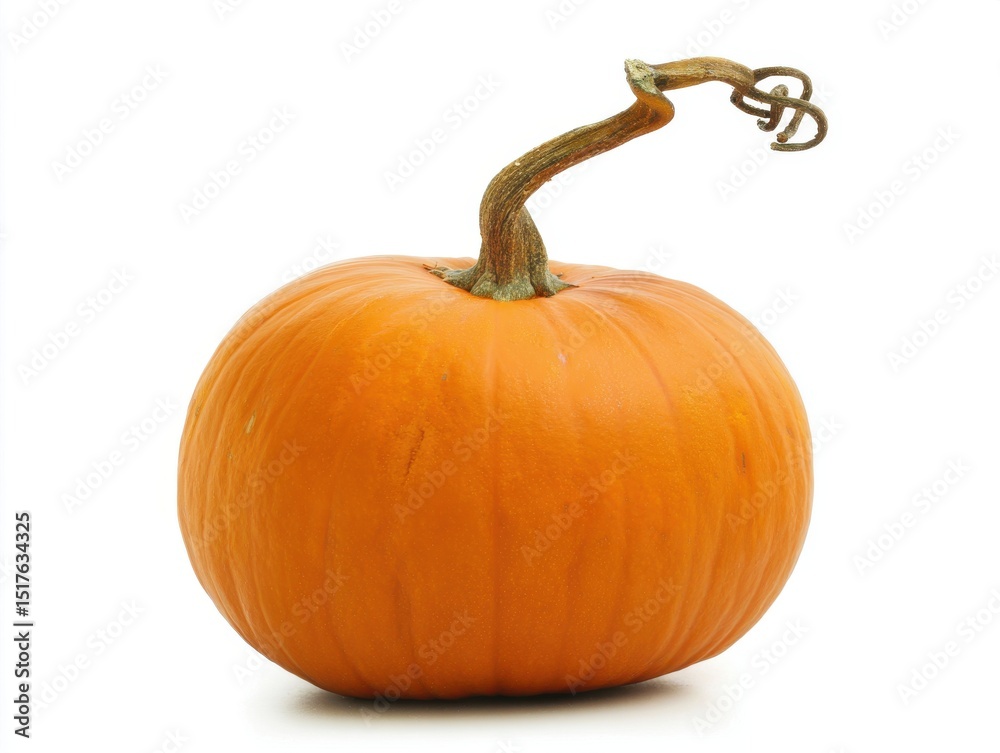 Single small pumpkin with long stem on white background
Single small pumpkin with long stem on white background